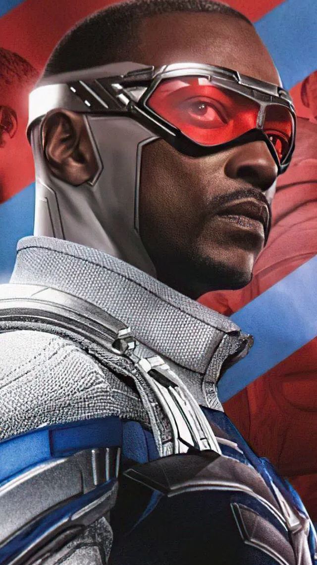Sam Wilson in his Captain America suit against a tense urban backdrop from Brave New World