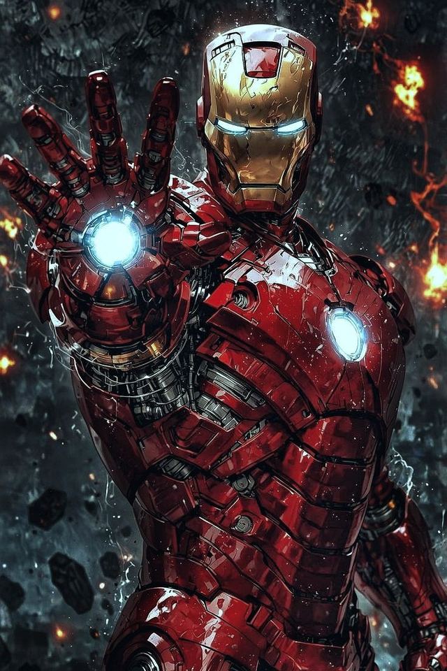 Close-up of an Iron Man armour chest plate and shoulder joint with glowing seams